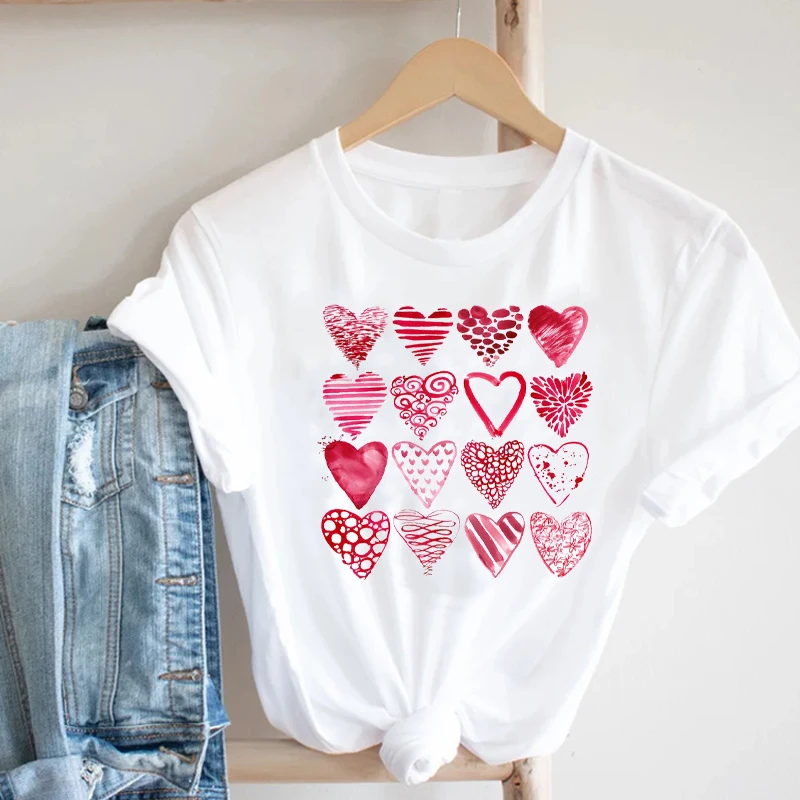 

Women Casual Cartoon 2021 Valentine's Day Short Sleeve Spring Summer Fashion Pretty Print Tee Top Tshirt Nice Graphic T-shirt