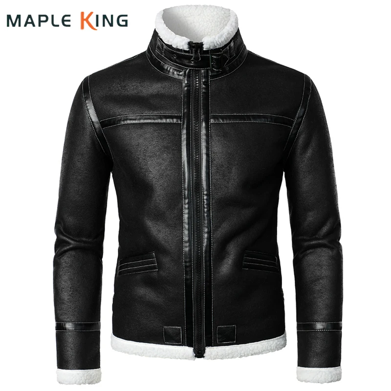

Men's Faux LeatherJackets Coat Autumn Winter Thick Warm Lamb Wool Motorcycle Biker Cosplay Costume Men Vinatge Parka Outwear 5XL