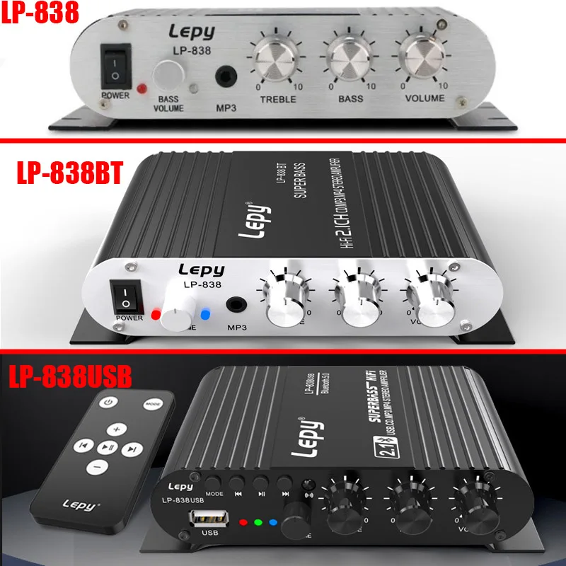 Фото Lepy LP-838\838BT\838USB МИНИ-цифровой Hi-Fi автомобильный усилитель мощности 2,1-канальный цифровой сабвуфер стерео BASS аудиоплеер №3