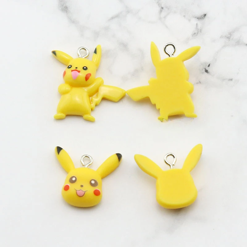20PCS Pokémon Pikachu Resin Simulation Mini Cartoon Pattern DIY Jewelry Accessories Stud Keychain Pendant Handmade Material