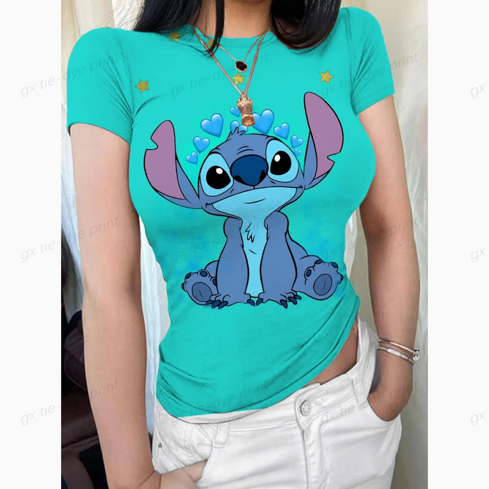 

2023 Summer New Fashion Women's Clothing T-shirt Daily Wear Top's Shirt Casual Simple Disney Stitch Print Shirt Streetwear Xs-3x