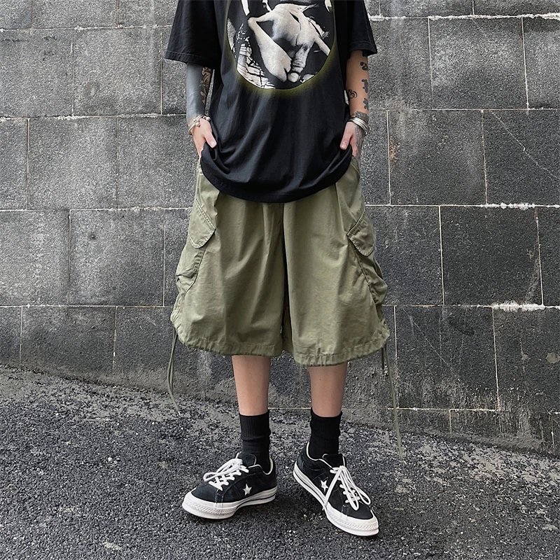 Overalls Shorts Men's and Women's Summer Loose Trousers Retro Casual A-word Wide-leg Drawstring Five-point Pants Ins Tide