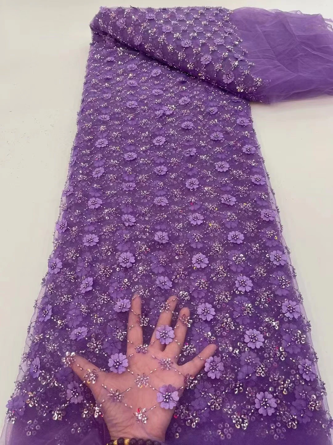 

New African 3D Flower Lace Fabric 2023 High Quality Lace 5 Yards Nigerian Tulle Lace Fabrics French Mesh Fabrics For Party Dress