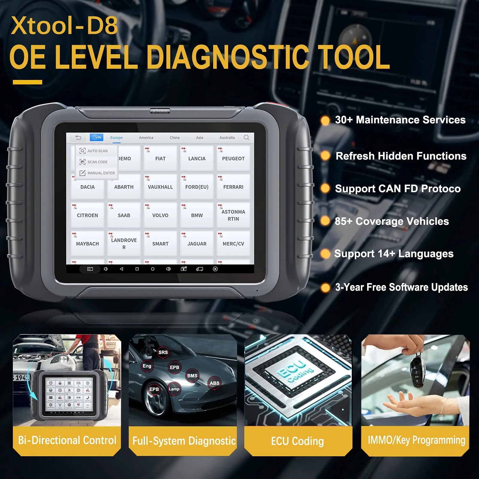 Инструмент для полной диагностики автомобиля XTOOL D8 OBD2 кодирование ЭБУ/активное