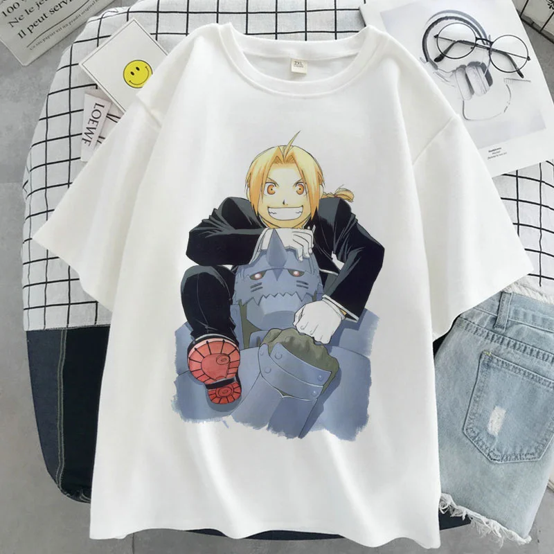 

Fullmetal Alchemist Graphic Print T-shirt Women Harajuku Aesthetic White Tops Tshirt 2021 New Summer Fashion Y2k Female T Shirt
