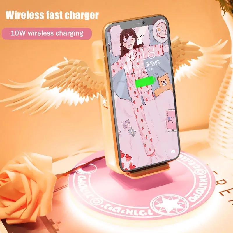 

Universal LED Qi Wireless Charge Dock 10W Angel Wing Fast Wireless Charger For Cellphone Pro X XR 8 Plus Mobile Phone X6HA