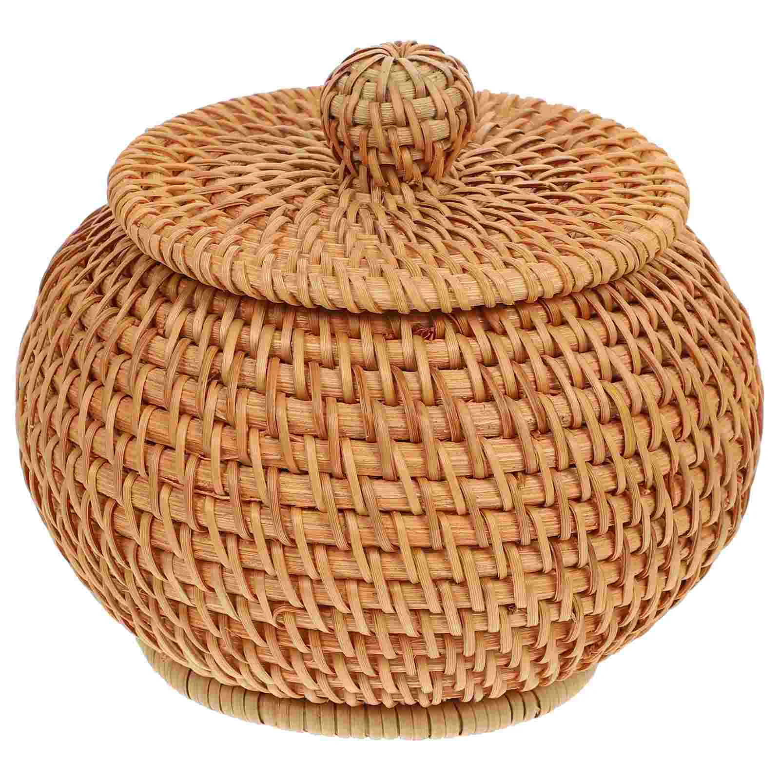 

Basket Rattan Storage Box Woven Fruit Baskets Wicker Holder Bread Tray Bowl Round Serving Candy Seagrass Organizer Table Flower