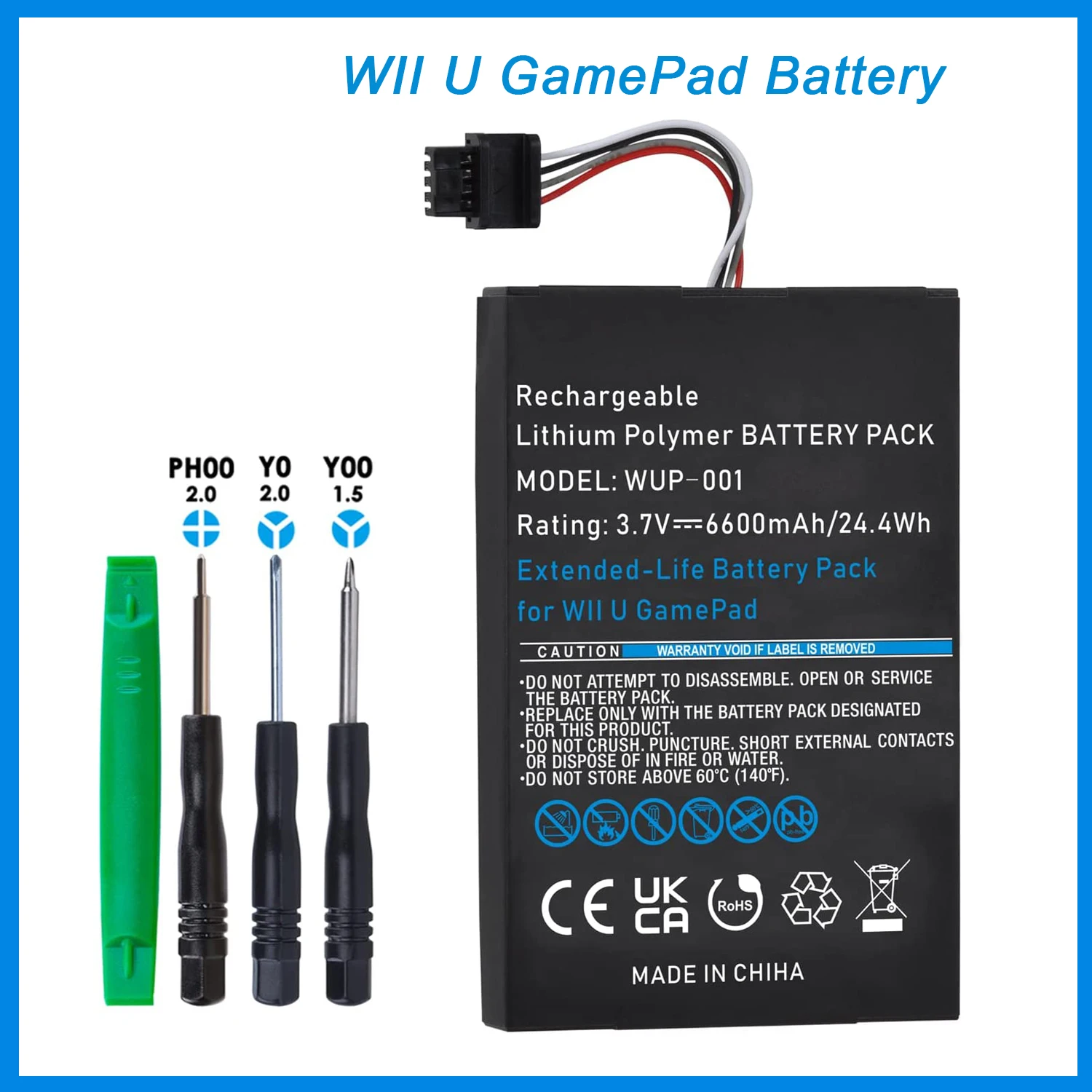 Battery for Nintendo Wii U Gamepad Controller WUP-012, WUP-010, Extended Life for Playing