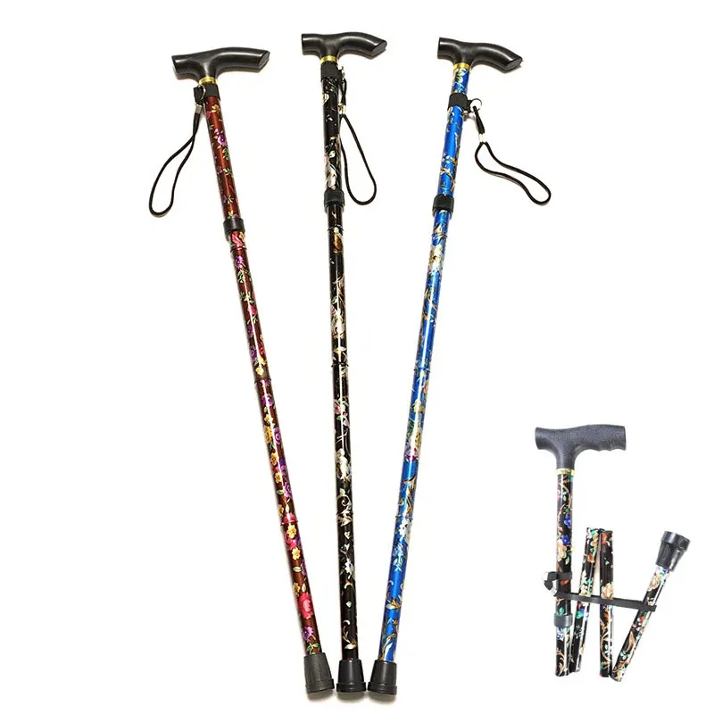 

Lightweight Foldable Walking Sticks For Elderly Old Man telescopic 92cm Adjustable Folding Floral Metal Cane Trekking Hiking