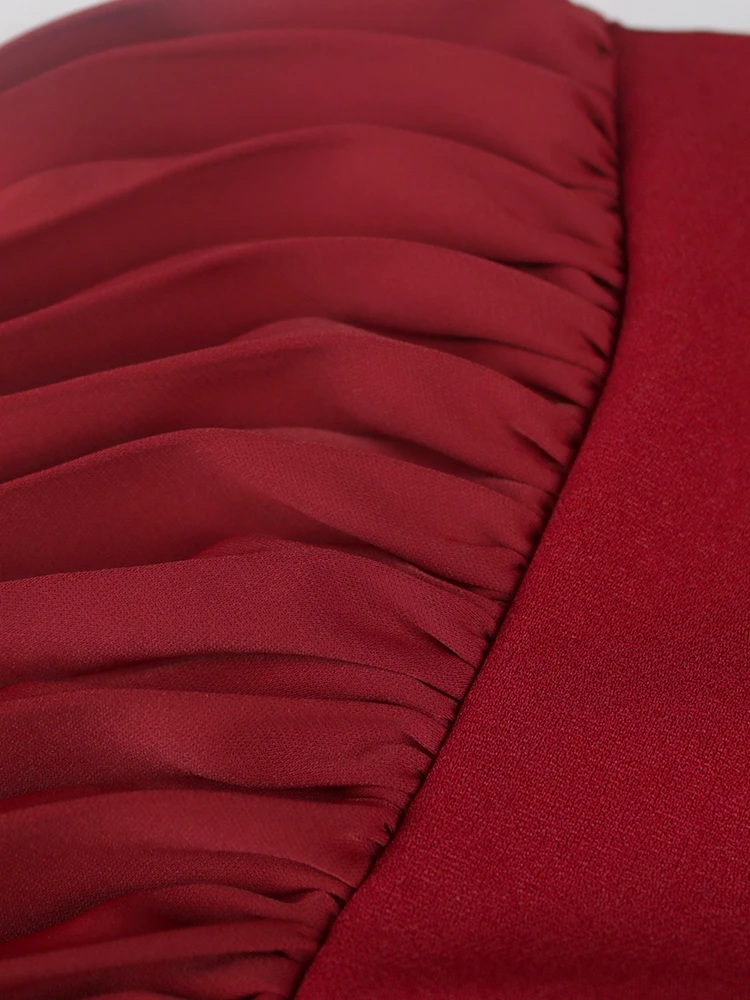 Red Dresses Plus Size Women O Neck Short Pleated Sleeve Sexy Bodycon Midi Gowns Birthday Cocktail Even Dress Outfits 2022 Summer