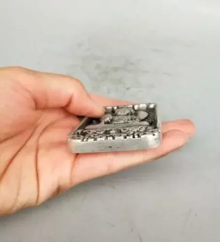 Старый китайский тибетский серебряный двусторонний кулон-амулет ручной работы