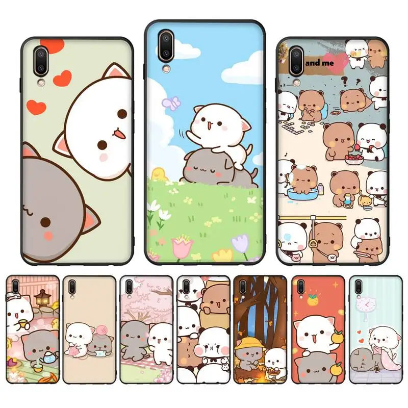 

RuiCaiCa Mochi Peach Cat Phone Case Case For Oppo Reno Realme C3 6Pro Cover For vivo Y91C Y17 Y19 Funda Capa