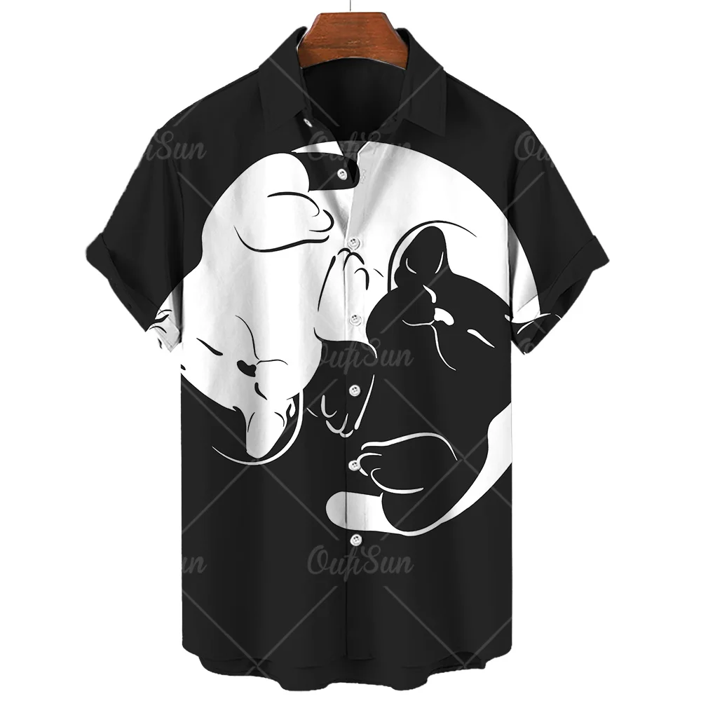 

Новинка, рубашка с котом для мужчин и женщин, черно-белая рубашка и блузки, Милая футболка с короткими рукавами и 3D-принтом кота, мужская одежда оверсайз