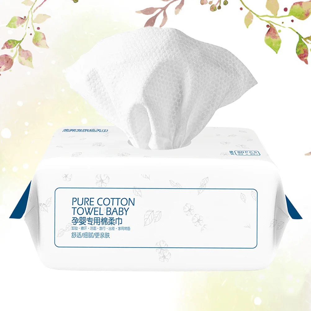 

80Pcs Disposable Face Washing Towel Pure Cotton Baby Pads Tissue Face Cleaning Pad White