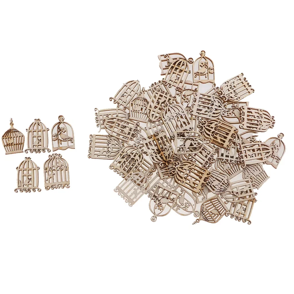 

50 Pieces New Hollow Decorative Birdcase Crafts Unfinished Wood Scrapbooking Embellishments for Pendant Crad Jewelry Making