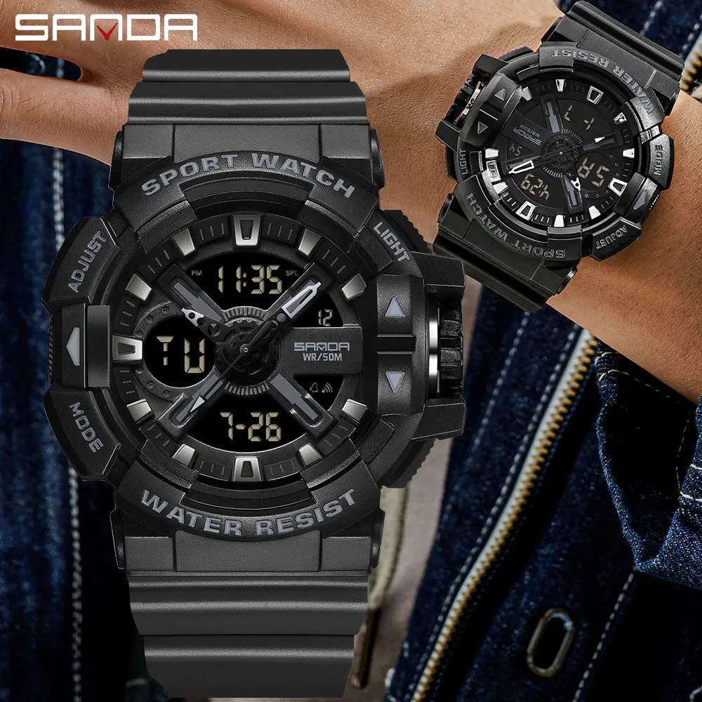 

SANDA Sports Dual Display Watch for Men Led Digital Quartz Waterproof Watches Men's Stopwatches Student Clock Relogio Masculino