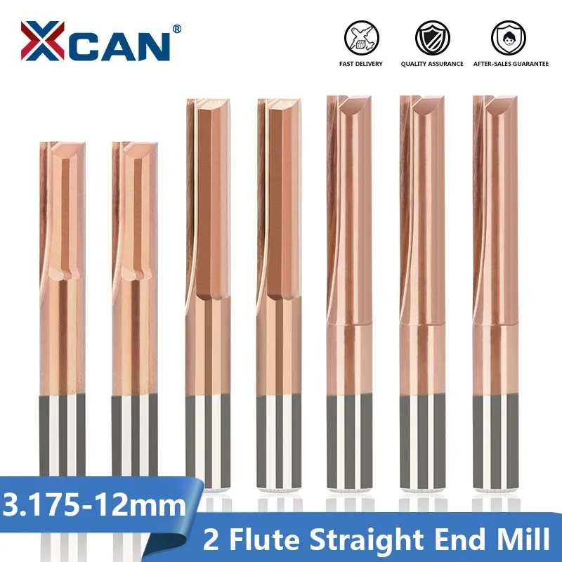 XCAN Straight Milling Cutter 3.175-12mm 2 Flute Milling Bit TiCN Coated Carbide End Mill CNC Machine Router Bit Milling Tool