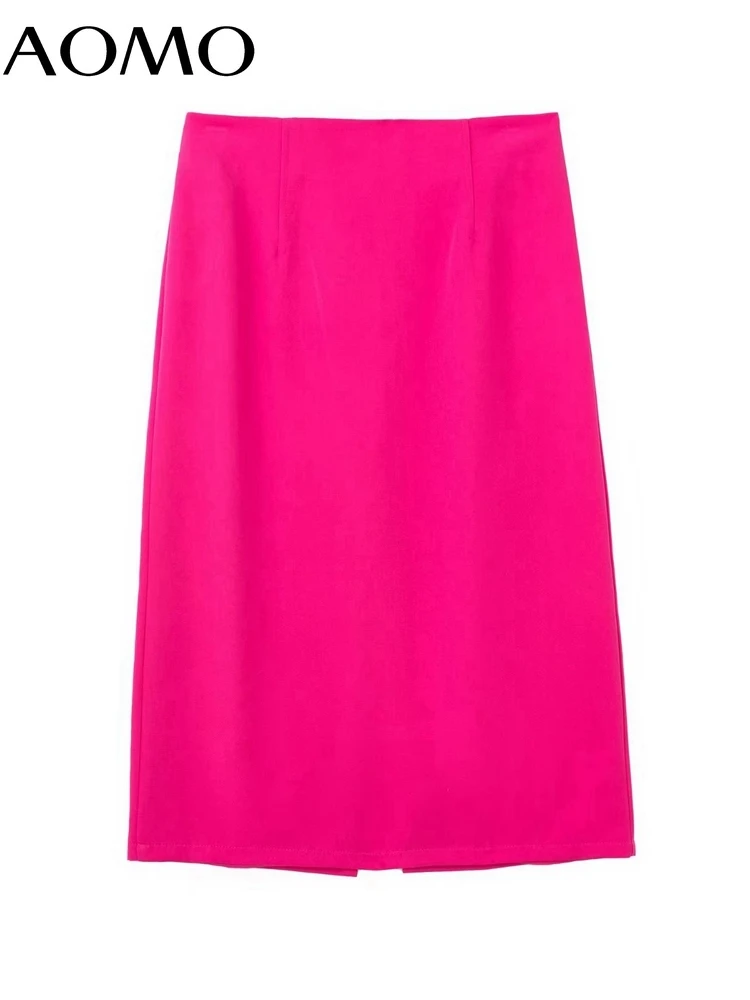 

AOMO Women Office Wear Hotpink Pencil Skirt Vintage High Waist Back Zipper Female Skirts 3H474A