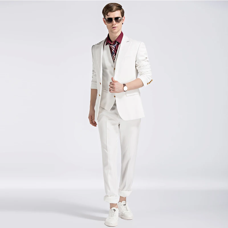 

[Jacket+Vest+Pants] Men's 3 Pieces Suit Elegant Slim Fit White Textured Set Peaky Blinders Cosplay Party Halloween Costume