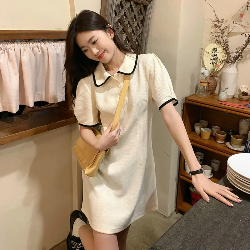 Dresses for Chic and Elegant Ladies One-piece Casual Woman Evening Dress 2023 Apricot Clothing New Hit Korean Style Shirts Dress images - 6