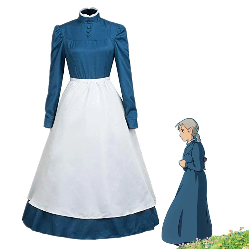 

Anime Howl's Moving Castle Cosplay Costume Sophie Hatter Howl Long Dress Women Halloween Party Maid Uniform Set