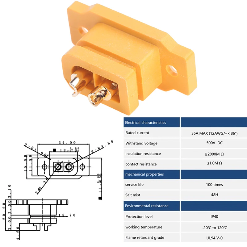 2 шт./партия Женский Разъем XT60 XT 60 DC500V 30A-60A