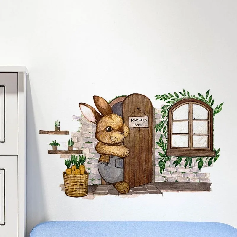 

Cartoon Stickers Painted Rabbits Home Bedroom Valentine's Day Home Wall Decoration Layout Waterproof Bunny Wall Stickers