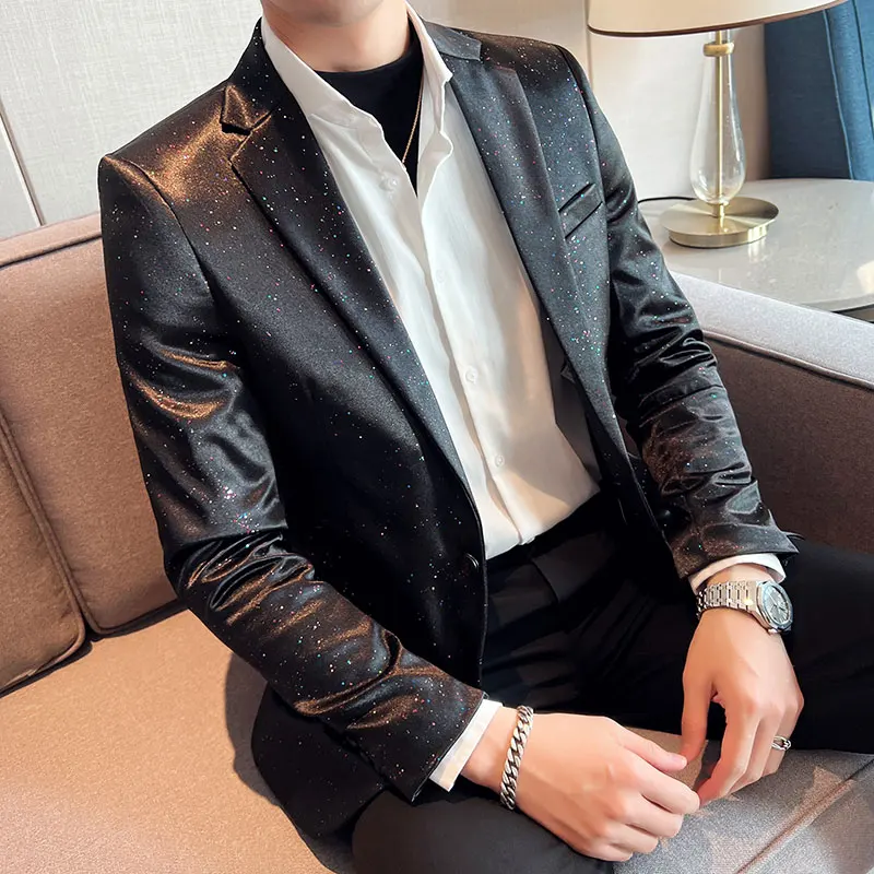 Luxury Bronzing Men Blazers Fashion Slim Casual Suit Jacket Wedding Business Dress Coat Social Party tuxedo Costume Homme 2022