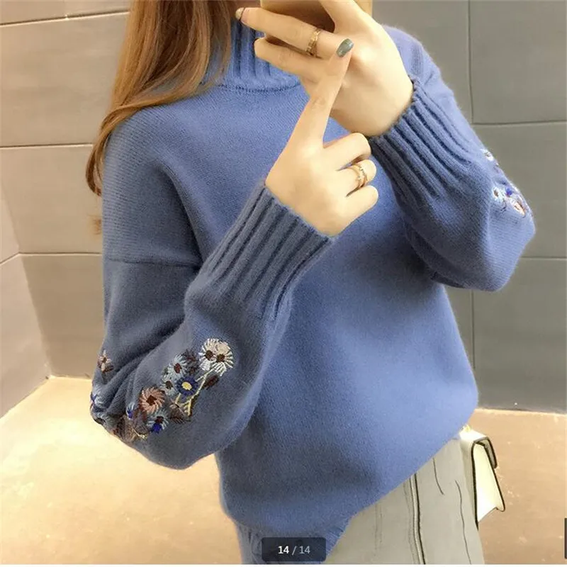 

Embroidered Knitted Pullover High Quality Women Fashion 2022 Turtleneck Sweater Women Top Woman Long Sleeve Warm Sweaters