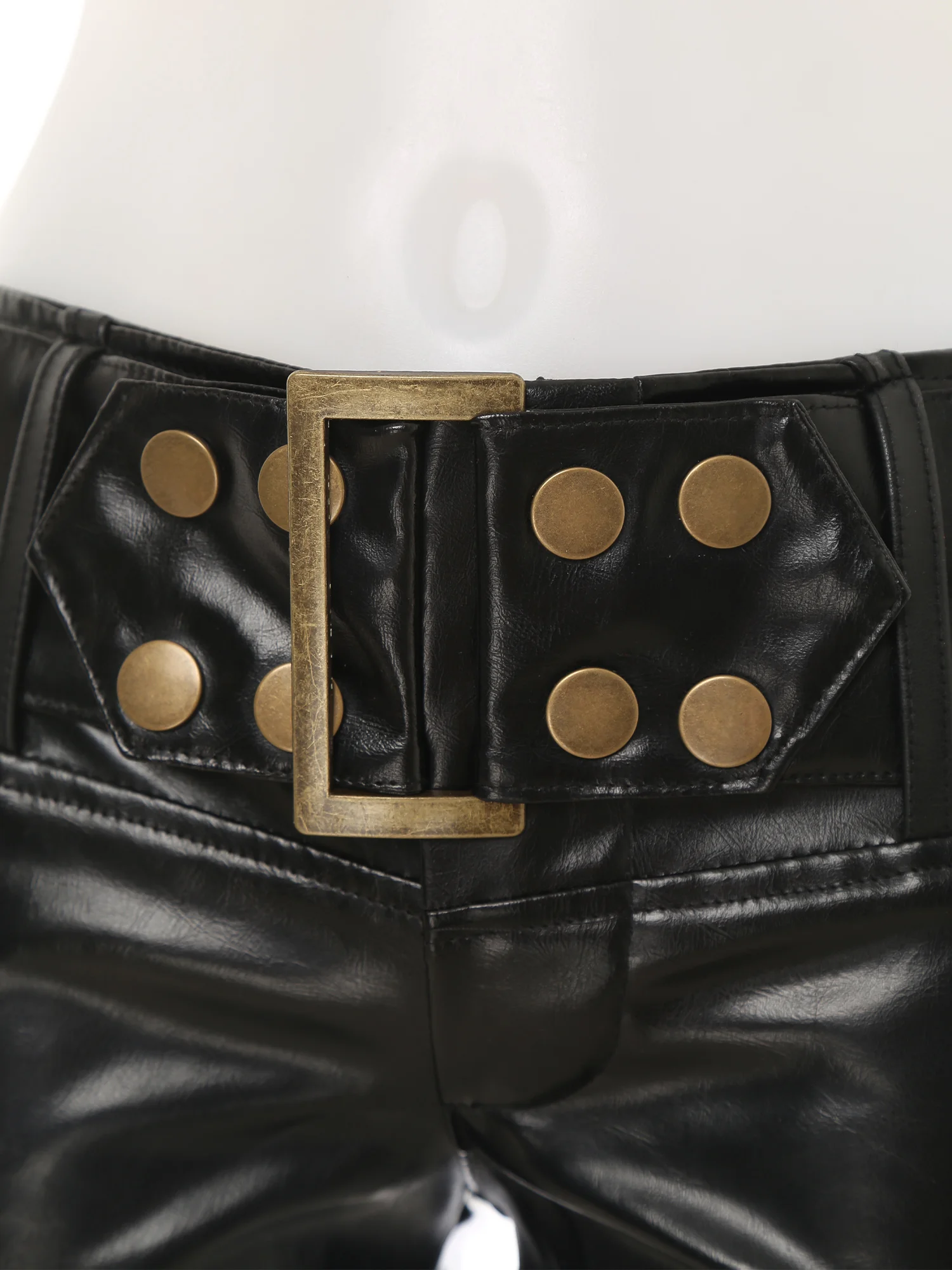 Женские винтажные кожаные короткие мини-брюки с двубортным поясом шорты низкой