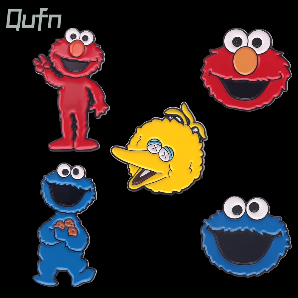 Cute Sesame Street Badge Elmo Cookie Monster Metal Anime Cartoon Brooches Backpack Lapel Pin Men Enamel Brooch Cosplay Gift