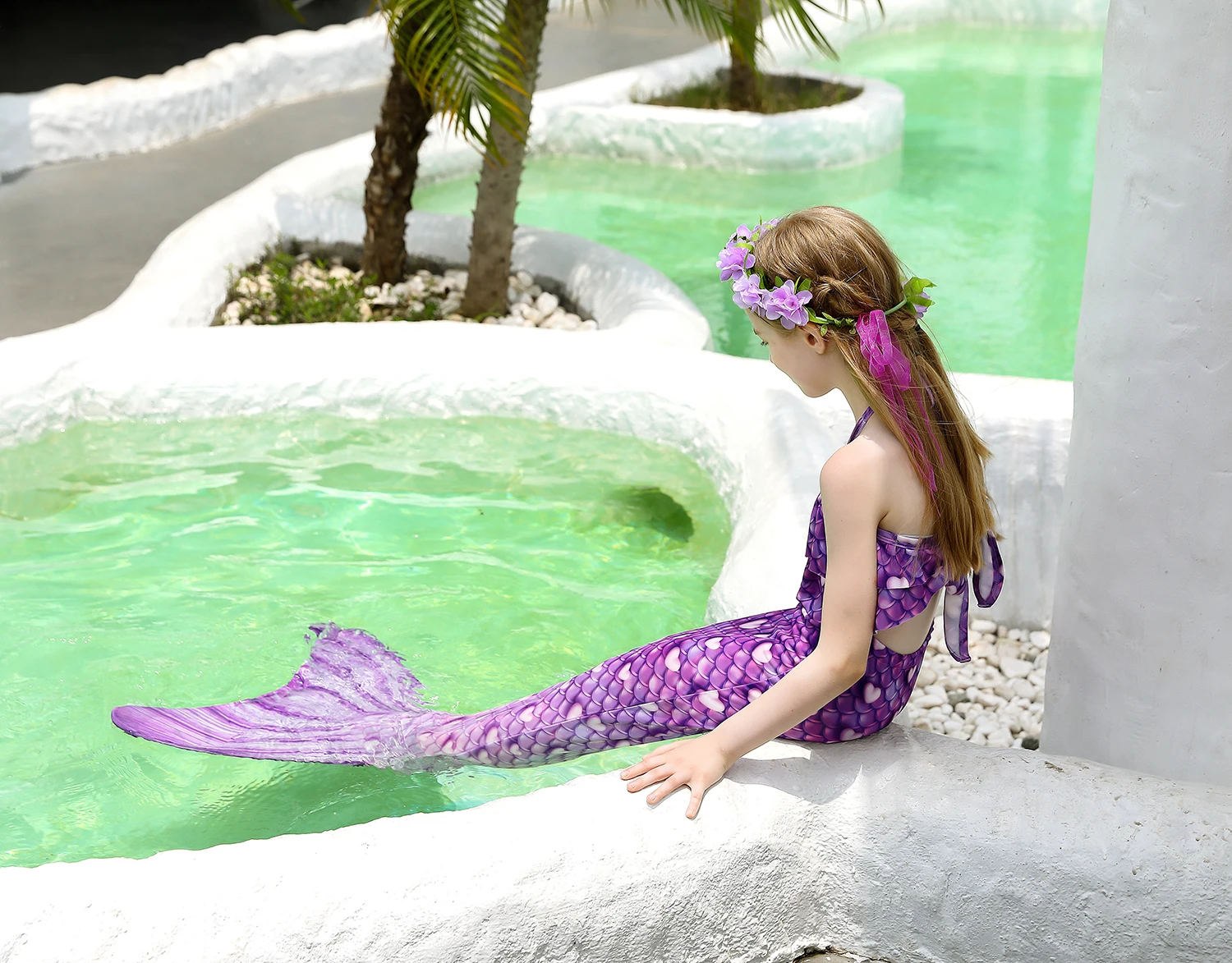 Купальный костюм для девочек с хвостом русалки плавания моноластами Хэллоуина -