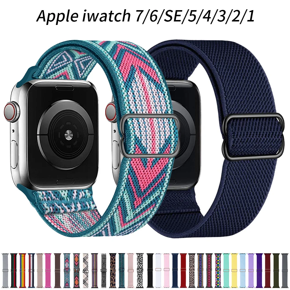 

Ремешок нейлоновый для Apple Watch Band 44 мм 42 мм 40 мм 38 мм, эластичный соло-браслет для iwatch Series 6 Se 5 4 3 2 1