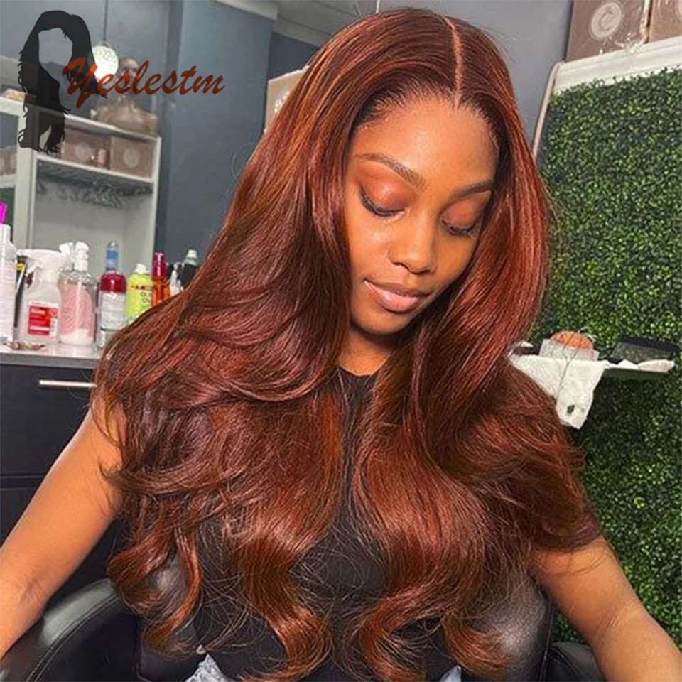 33# Auburn Body Wave Lace Front Wig 13x4 Red Brown Colored Human Hair Wig For Women 10-34 Brazilian Transparent Lace Frontal Wig
