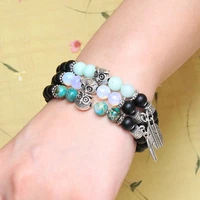 natural stone beads bracelet owl feather pendant bracelet opal lava stone bracelets men women fashion cute jewelry 8mm beads