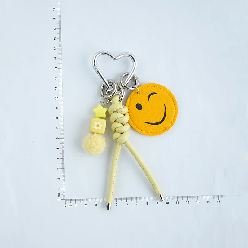 Smiley Leather Keychain Double-sided Schoolbag Pendant Small High-Grade Creative Exquisite Car Key Chain