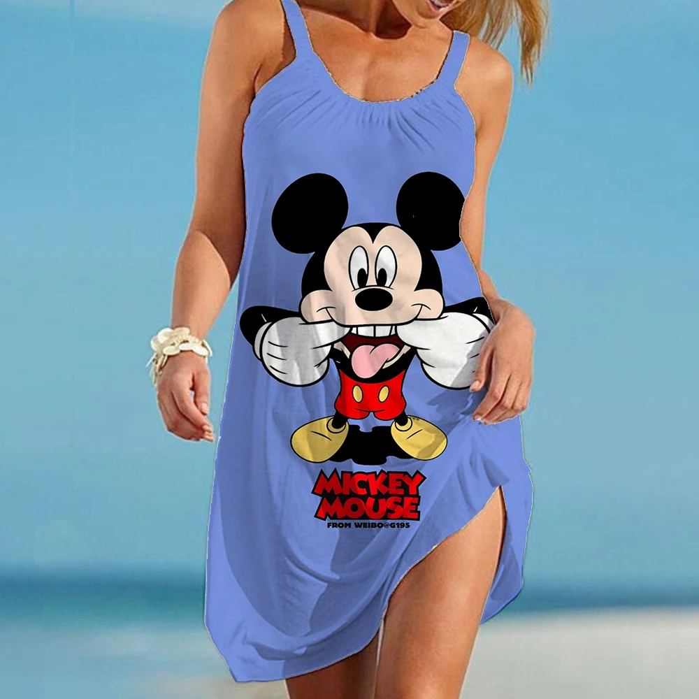 Disney Minnie Mickey Mouse Women's Dress Vintage Woman Beach Dress Sling Midi Sleeveless Dress Boho Brand Streetwear Night Dress