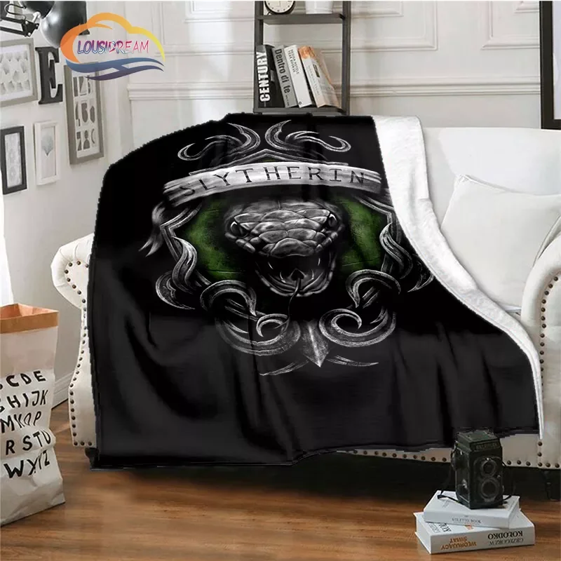 

NEW2023 Black snakehead Flannel Blanket Magic film series Slytherin wallpaper Pattern Throw Blanket Warm Plush Bed or Sofa Blank