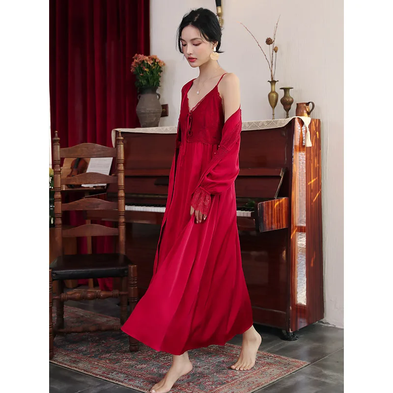 Пикантная женская ночная рубашка на бретелях весна-осень Женская длинная юбка