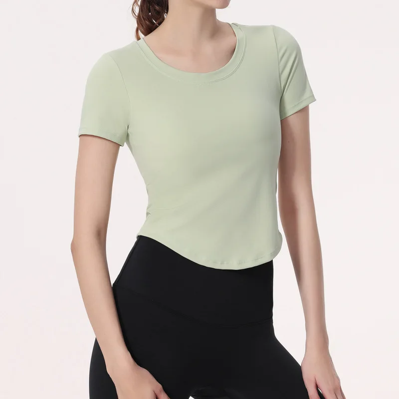 

lululemoni Yoga Summer Yoga Top for Women with Chest Pad Thin Round Neck Breathable Fitness Room Short Sleeve Running T-shirt