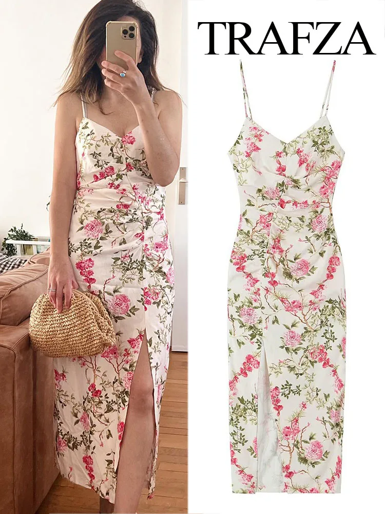 

Женское платье с разрезом и открытой спиной, с цветочным принтом