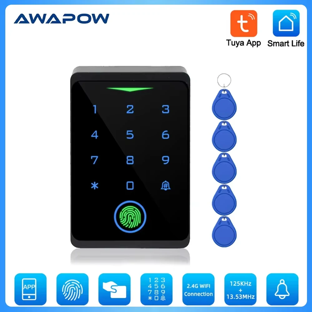 

Комплекты контроля доступа Awapow Tuya CF1-2.4G Wi-Fi, система контроля доступа к двери, водонепроницаемый цифровой электронный замок с отпечатками пальцев