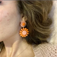 60s blush pink and orange flower power mod earrings groovy girl cutest pair of stacked flower earring for women daisy chain boho