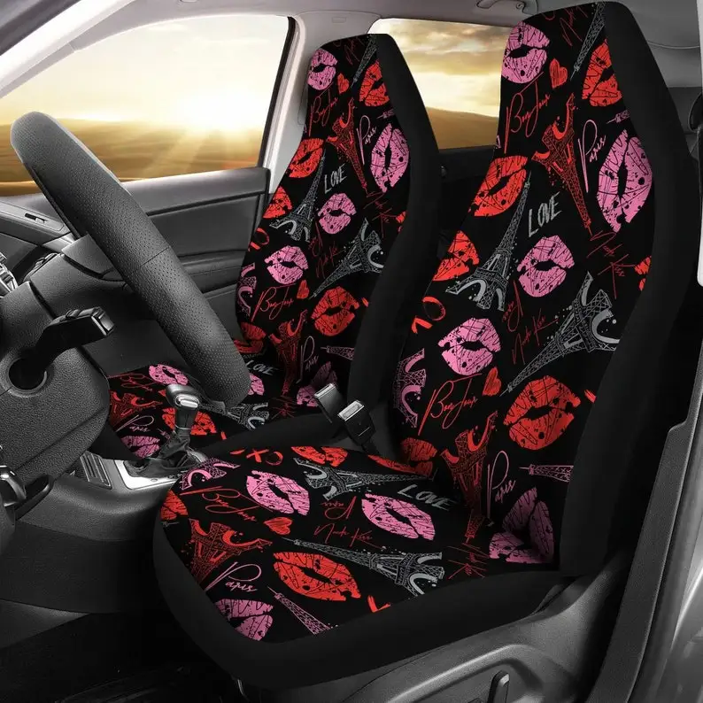 

Pink Red Lips Love Paris Car Seat Covers Pair 2 Front Seat Covers Car Seat Protector Car Accessories