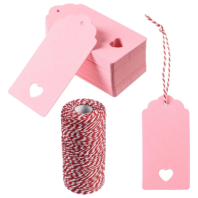 

360Piece Valentine's Day Gift Tags Pink Kraft Paper Gift Tags Hanging Gift Label Tags Pink Name Price Tags, 2 X 4Inch