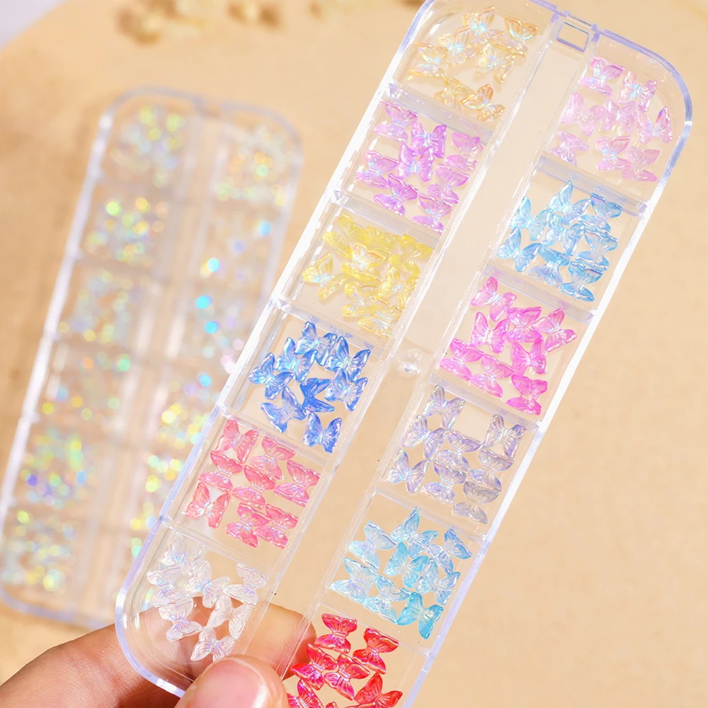 

1Box(72/100pcs) Aurora Butterfly Nail Art Rhinestones 6/10mm Flatback Crystal Jewelry Nail Decoration For Manicure DIY Ornaments