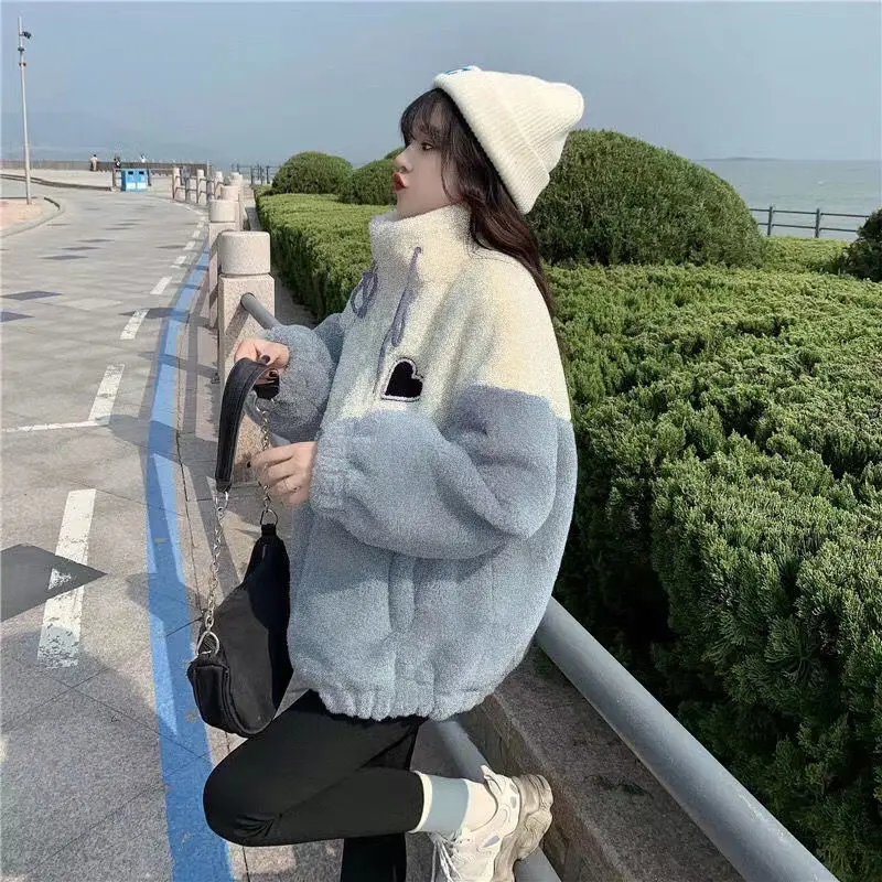 

Tie-Dyed Lamb Wool Oversized Sweater Women Fried Street High-End Sense Winter Warmth Couples Cotton Coat Loose Lamb Plush Jacket