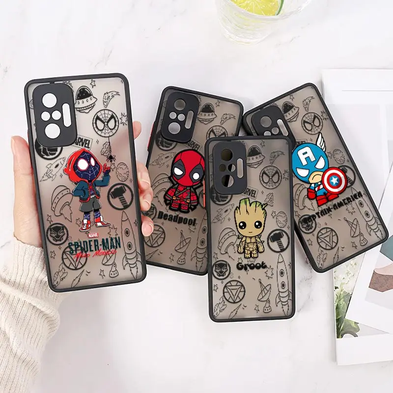 

Spiderman Groot Phone Cases For Xiaomi Redmi Note 11 Pro Plus 10 8 9 Pro 7 11T 9A 9C Fundas Hard Matte Cover Marvel The Avengers