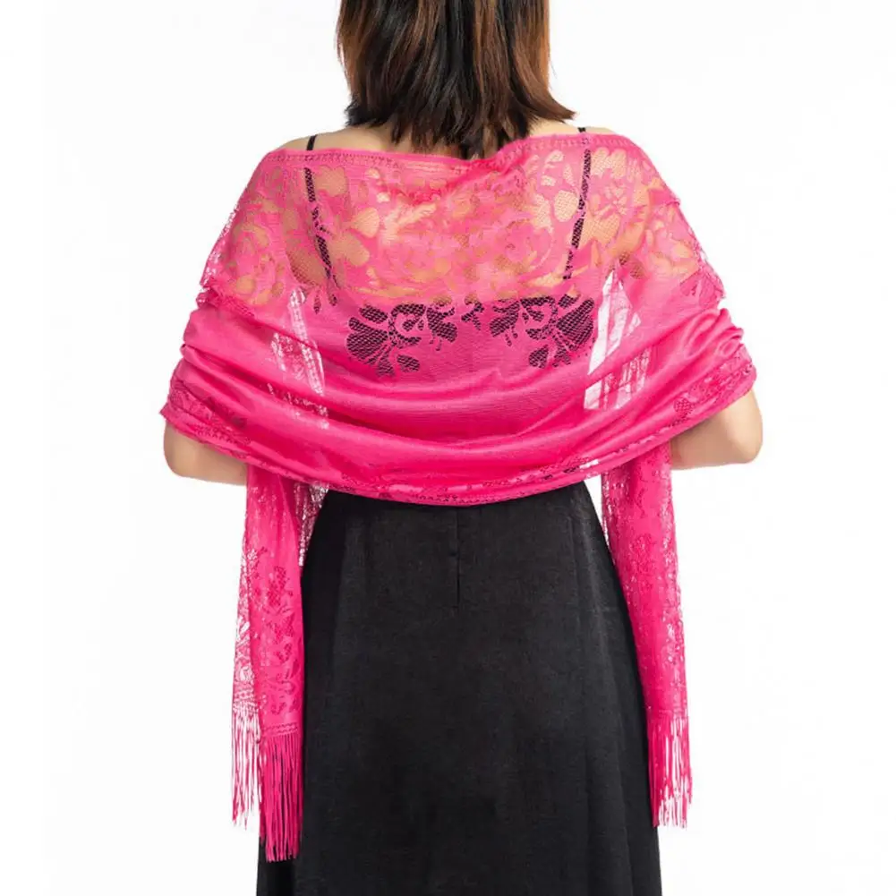 

Lace Bride Shawl Stylish Floral Tassels Decor Evening Shawl for Party