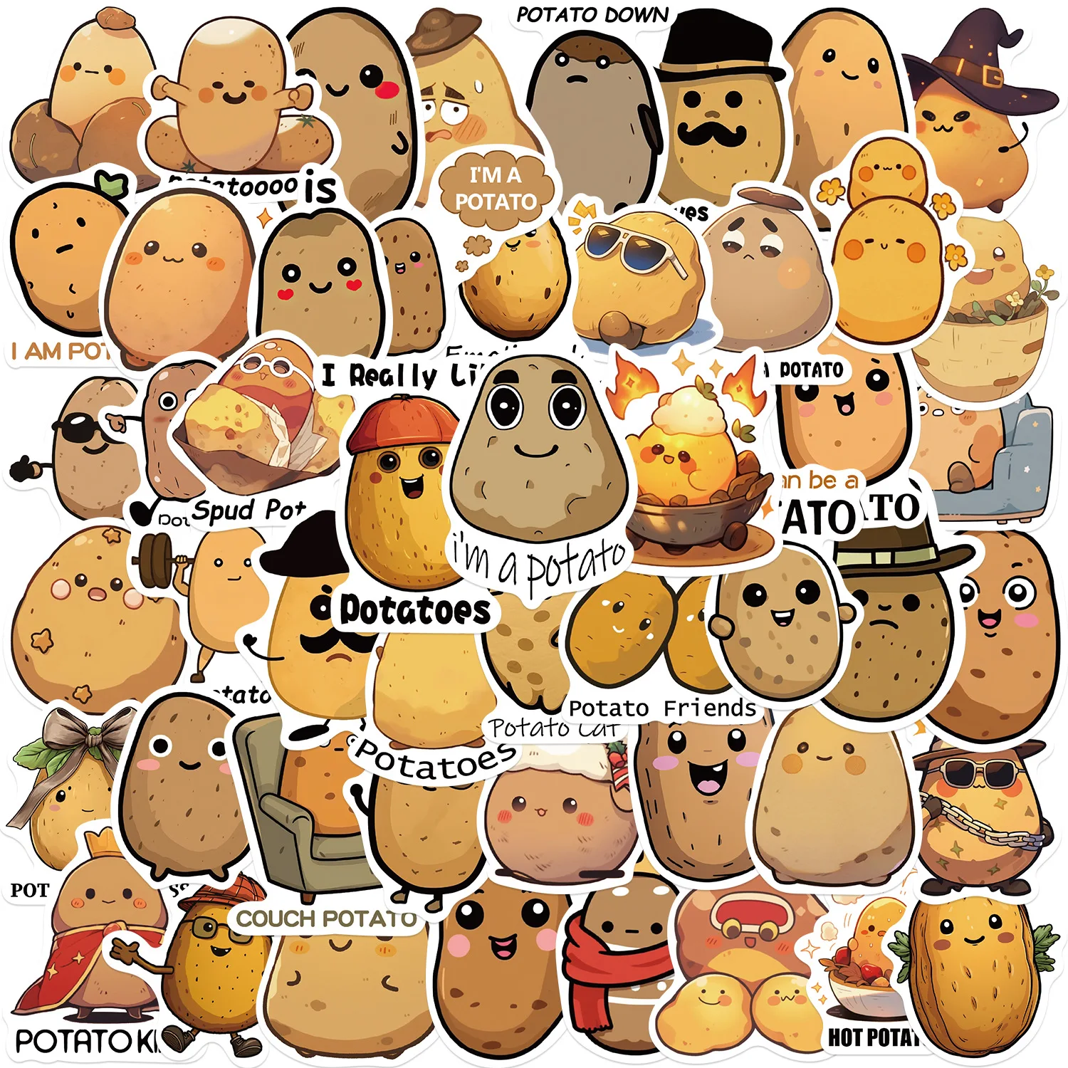 

50Pcs/Set Cartoon Interesting Potato Stickers Clayey Aesthetics Doodle Ornament Stationery Refrigerator Children's Gifts Sticker